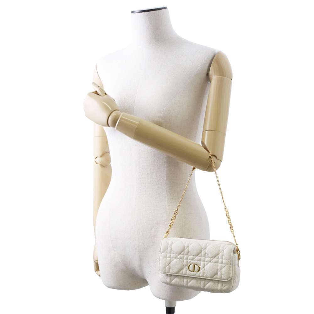 Dior Caro ChainShoulderPouch White S5125UWHC Leather