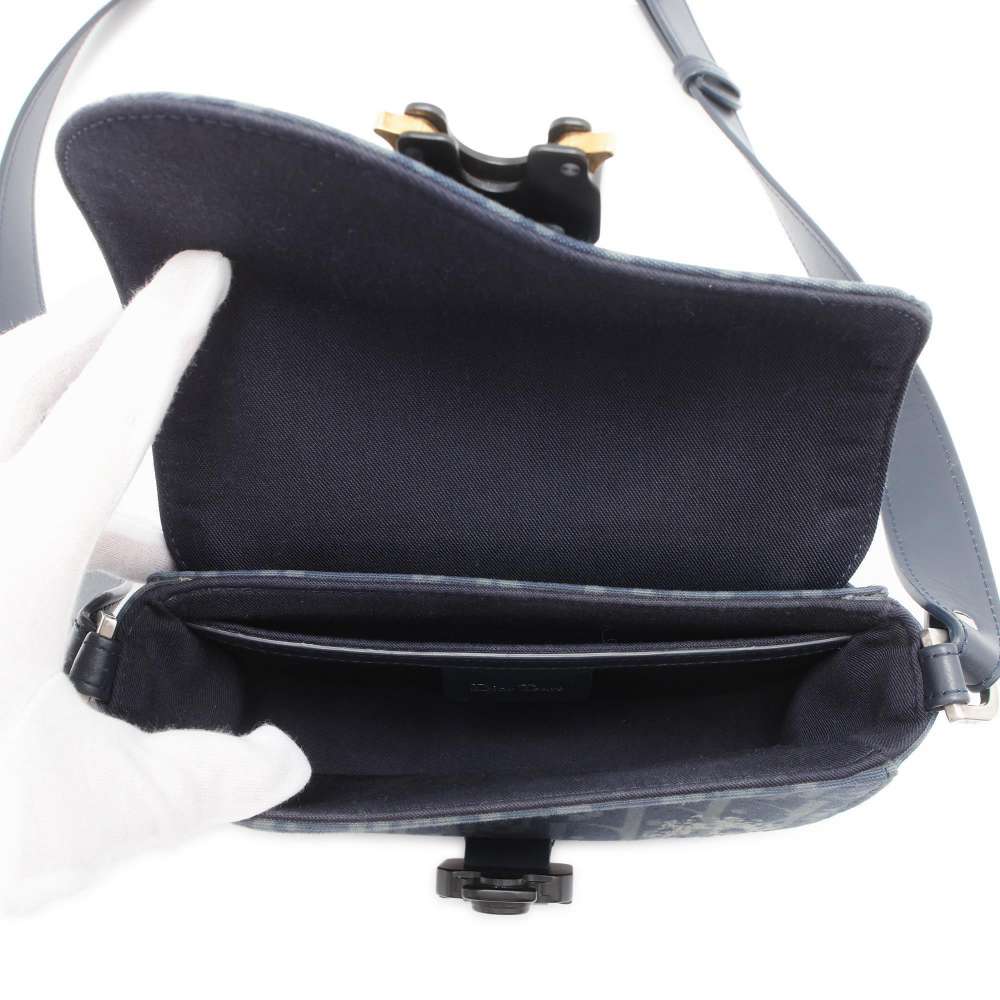 Dior Oblique Saddle Shoulder Bag Tears Collection Navy 2ADCA435DDO CottonDenim Leather