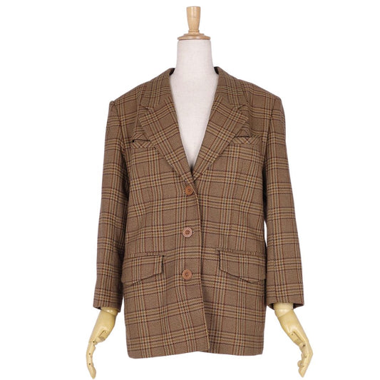 Vint Christian Dior Jacket Terrad Wool Tweed Check Out  M Brown