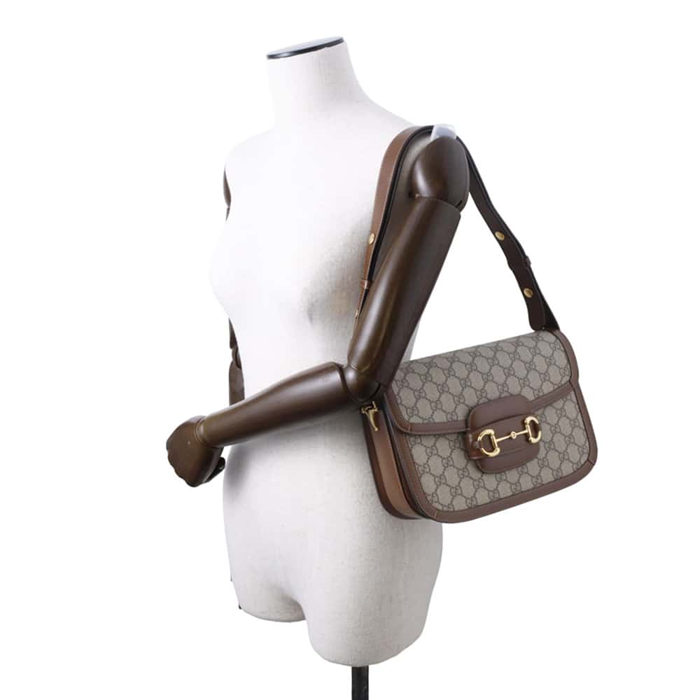 GUCCI Horsebit 1955 Shoulder Bag Beige/Brown 602204 GG SupremeCanvas Leather