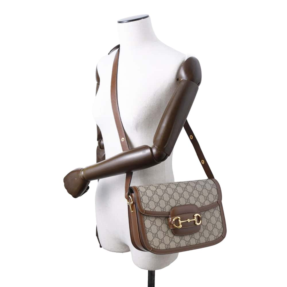 GUCCI Horsebit 1955 Shoulder Bag Beige/Brown 602204 GG SupremeCanvas Leather