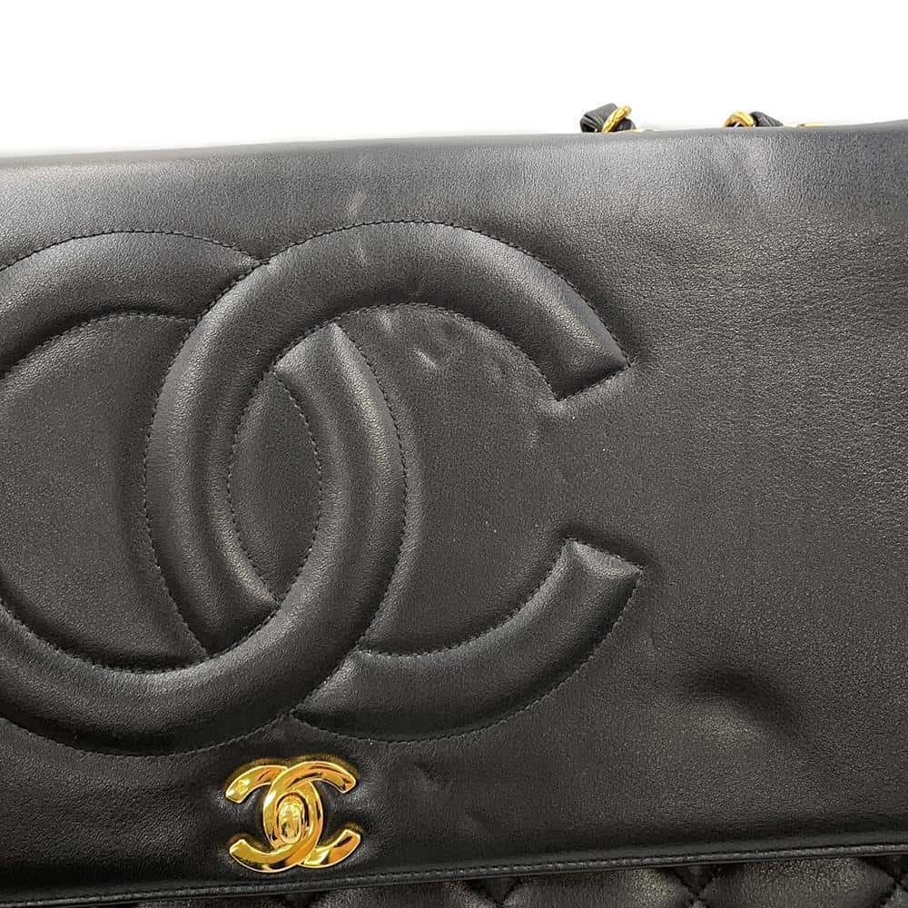 CHANEL Jumbo Matelasse CC Logo ChainShoulder Bag Black Lambskin Size 34