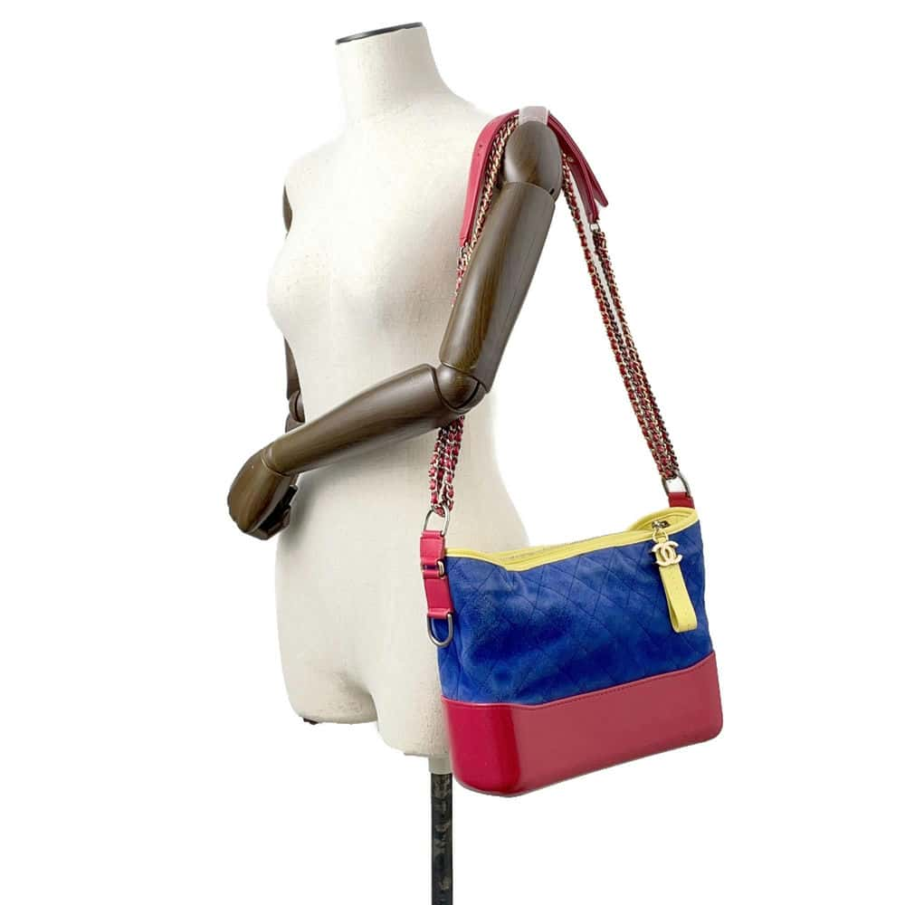 CHANEL Gabriel Hobo Shoulder Bag Blue/Red/Yellow A93824 Suede leather Size Large