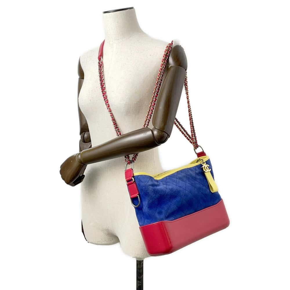 CHANEL Gabriel Hobo Shoulder Bag Blue/Red/Yellow A93824 Suede leather Size Large