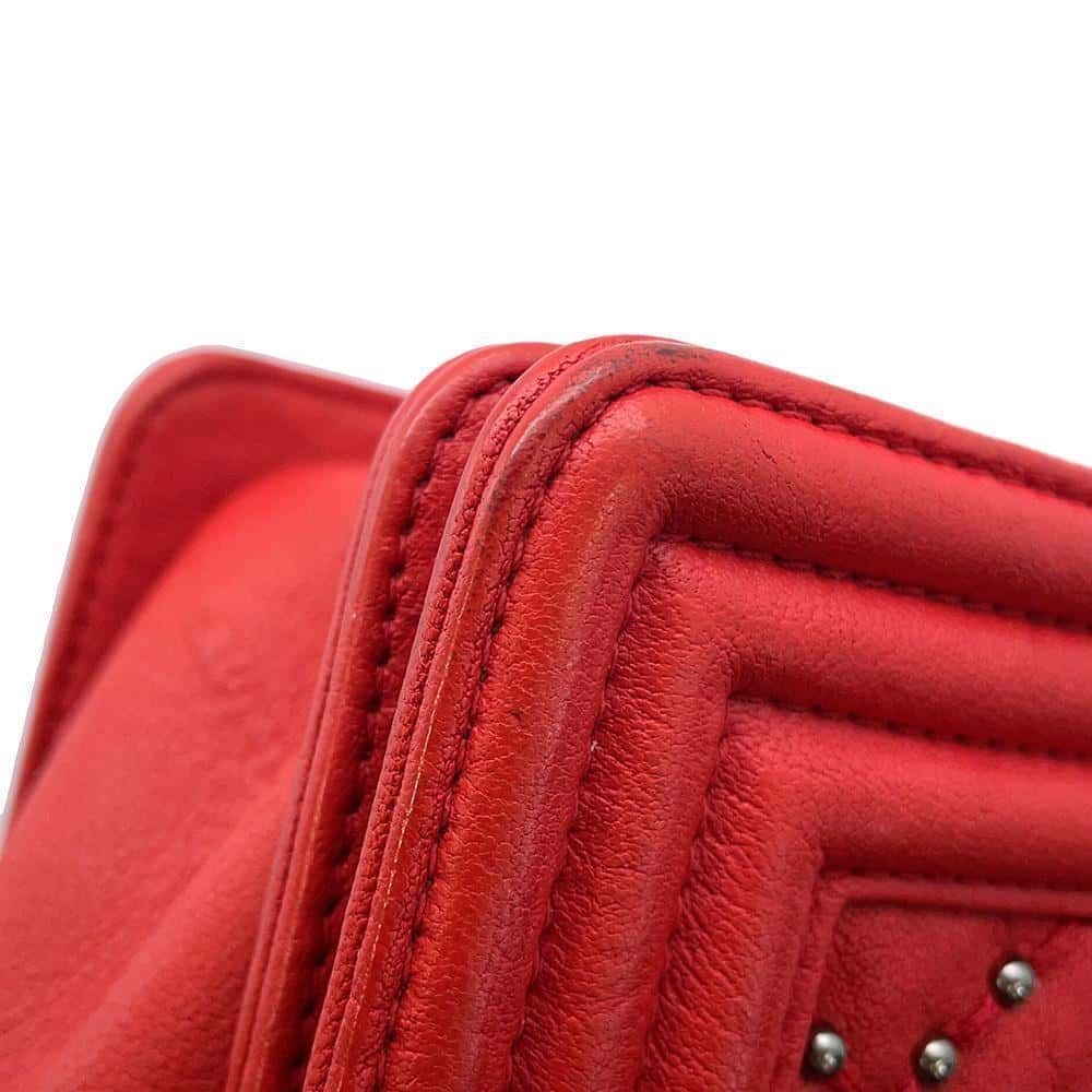 CHANEL Boy Chanel ChainShoulder Studded Red A67086 Vintage calf Size 25