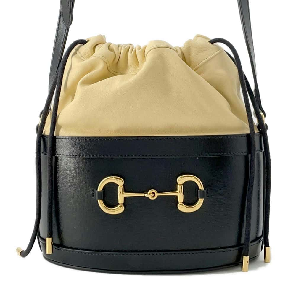 GUCCI Horsebit Drawstring Bag Bucket Shoulder Bag Black 602118 Leather