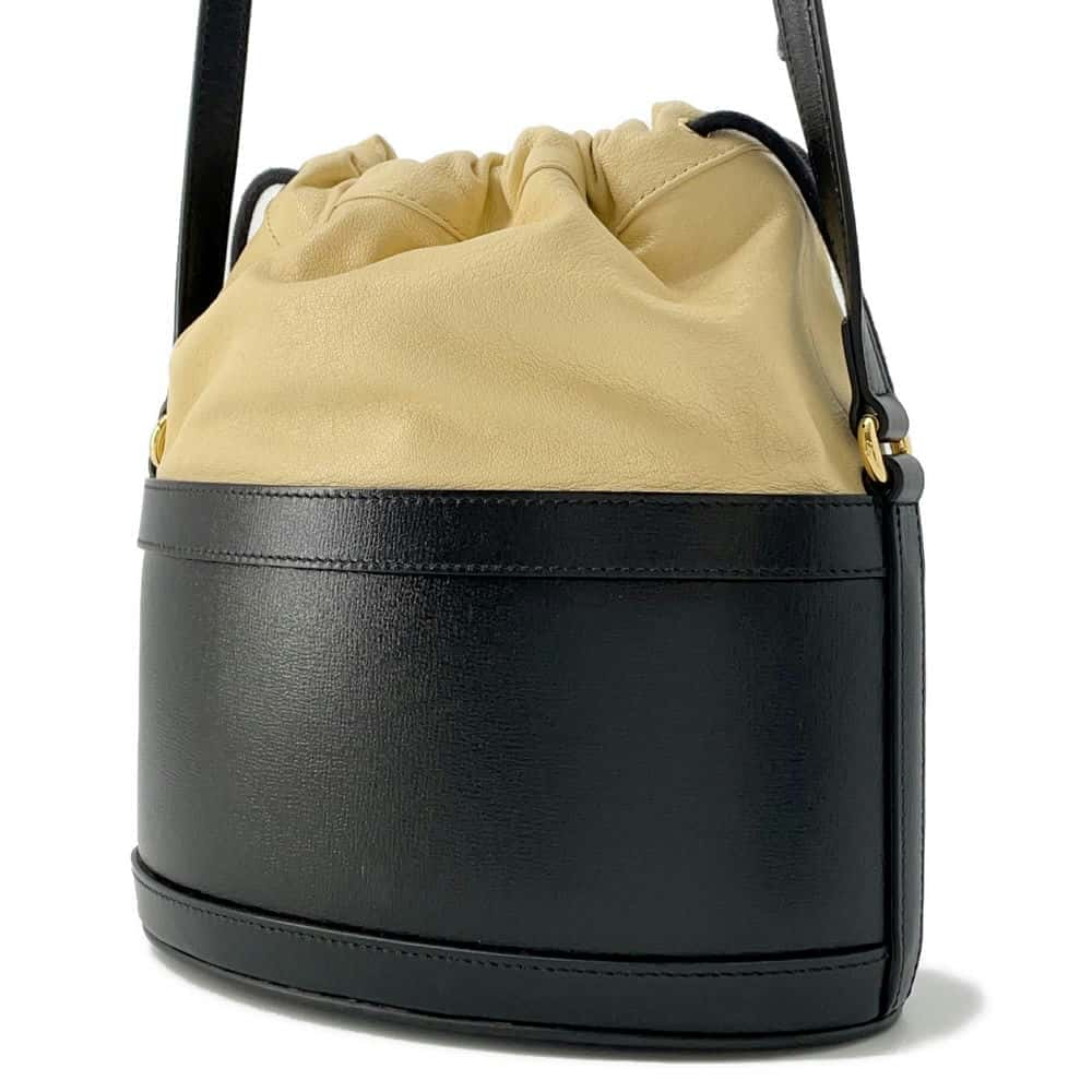 GUCCI Horsebit Drawstring Bag Bucket Shoulder Bag Black 602118 Leather