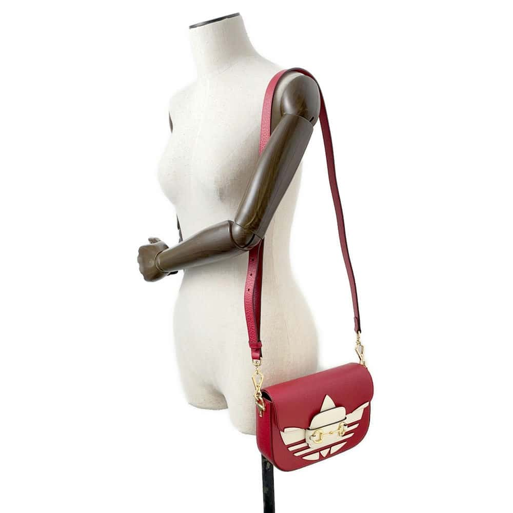 GUCCI Horsebit 1955 Shoulder Bag Adidas collaboration Red/White 658574 Leather