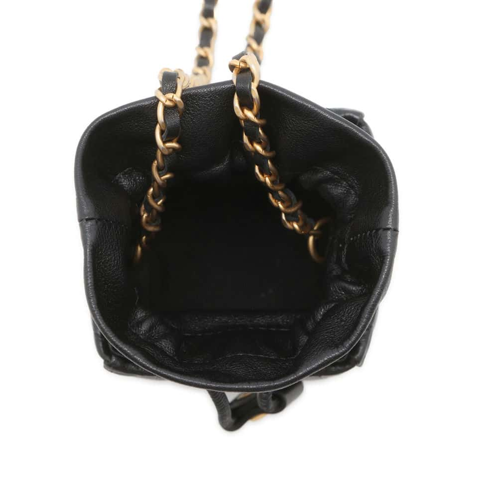 CHANEL Matelasse MiniDrawstring Bag ChainShoulder Bag Black Lambskin