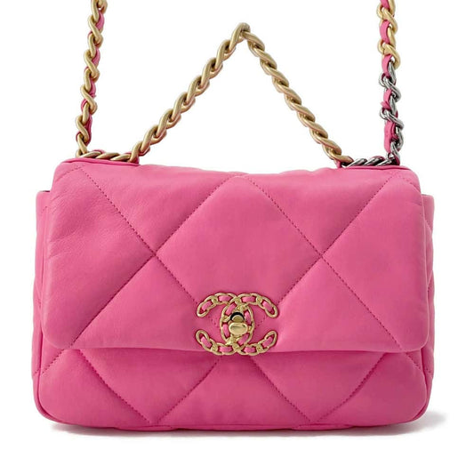 CHANEL 19 Chain Shoulder Bag Pink Lambskin