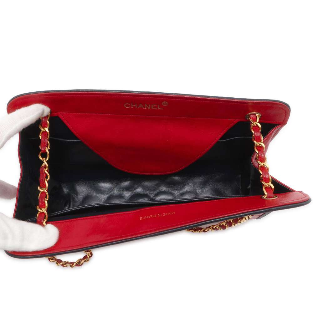 CHANEL Matelasse Chain Shoulder Bag Red/Navy Lambskin