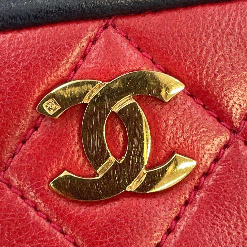 CHANEL Matelasse Chain Shoulder Bag Red/Navy Lambskin