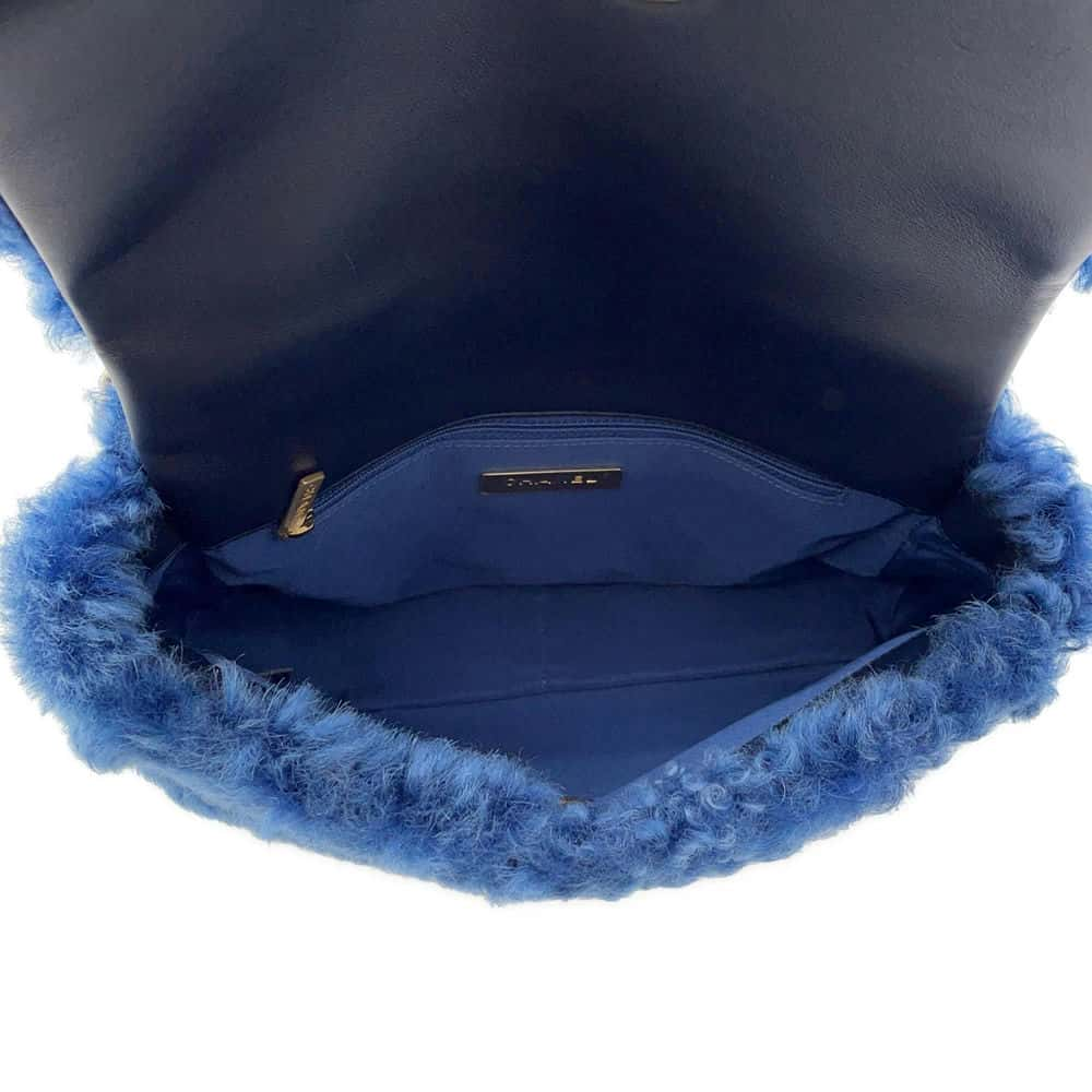 CHANEL 19 Chain Shoulder Bag Blue Fur