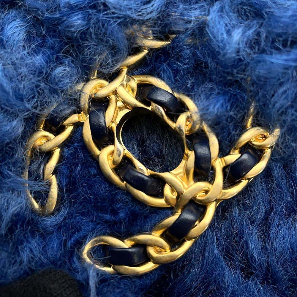 CHANEL 19 Chain Shoulder Bag Blue Fur