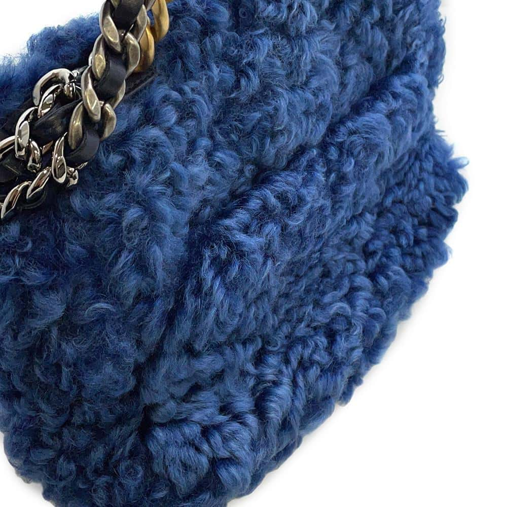 CHANEL 19 Chain Shoulder Bag Blue Fur