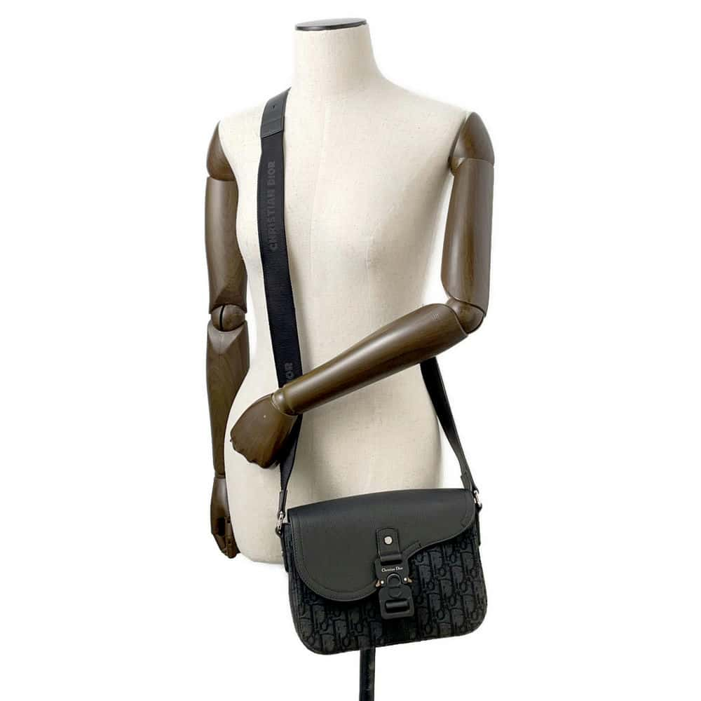 Dior Saddle flap shoulder bag Black 1ADPO049YKS_H00N Canvas Calf Leather Size Small