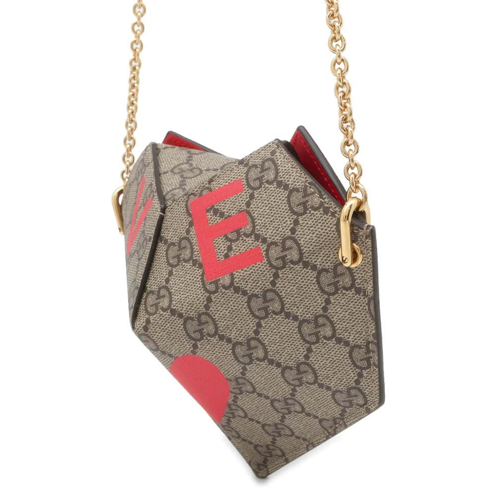 GUCCI GG Supreme Heart LOVE ChainShoulder Red/Beige 678131 PVC Coated Canvas Size Small