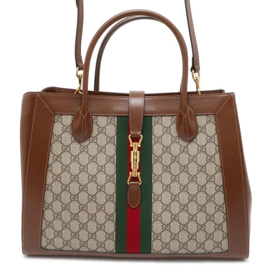 GUCCI Jackie 1961 2way Shoulder Bag Brown/Beige 649015 GG SupremeCanvas Leather Size Large