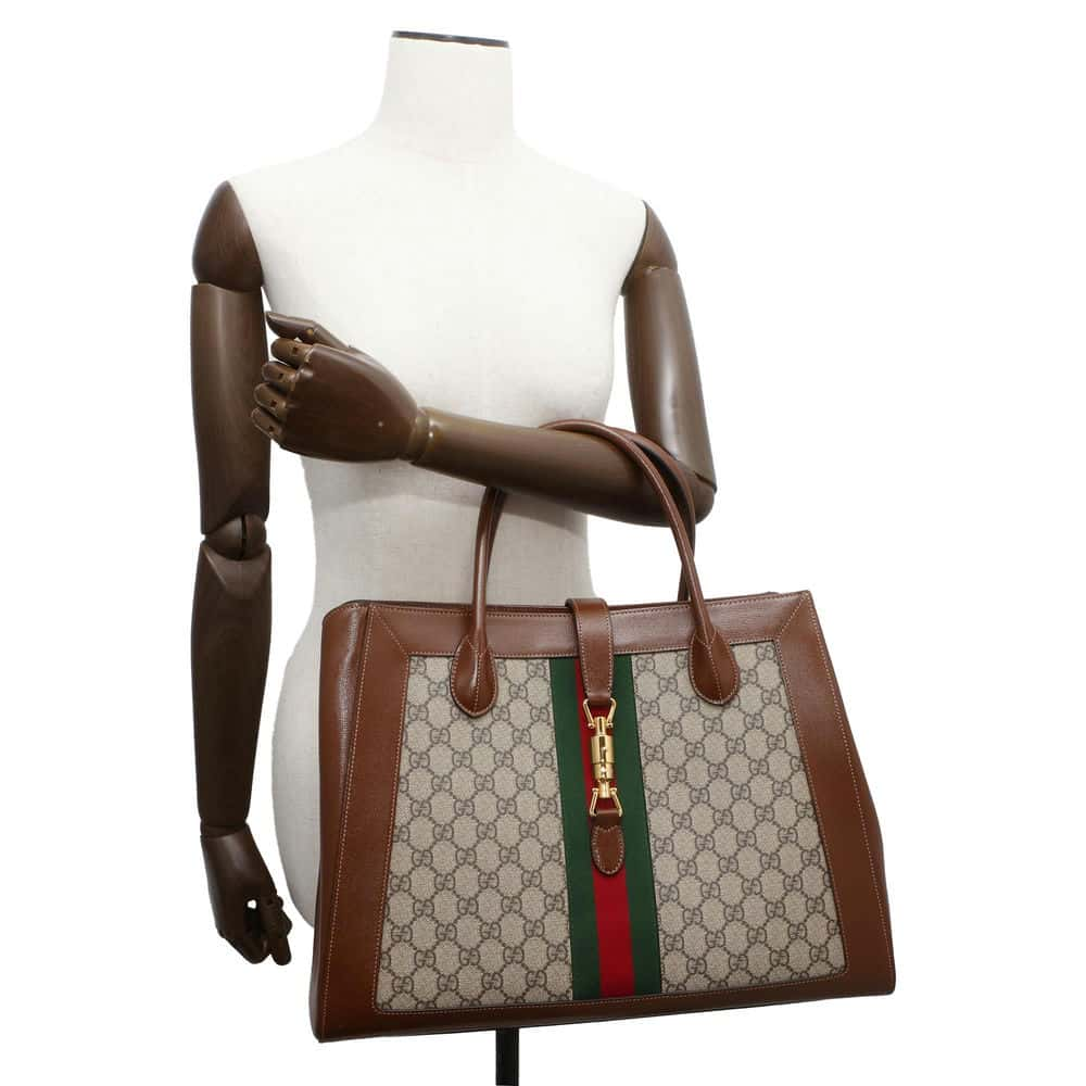 GUCCI Jackie 1961 2way Shoulder Bag Brown/Beige 649015 GG SupremeCanvas Leather Size Large