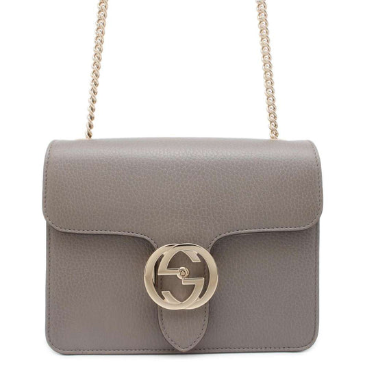 GUCCI Interlocking G ChainShoulder Bag Gray 510304 Leather