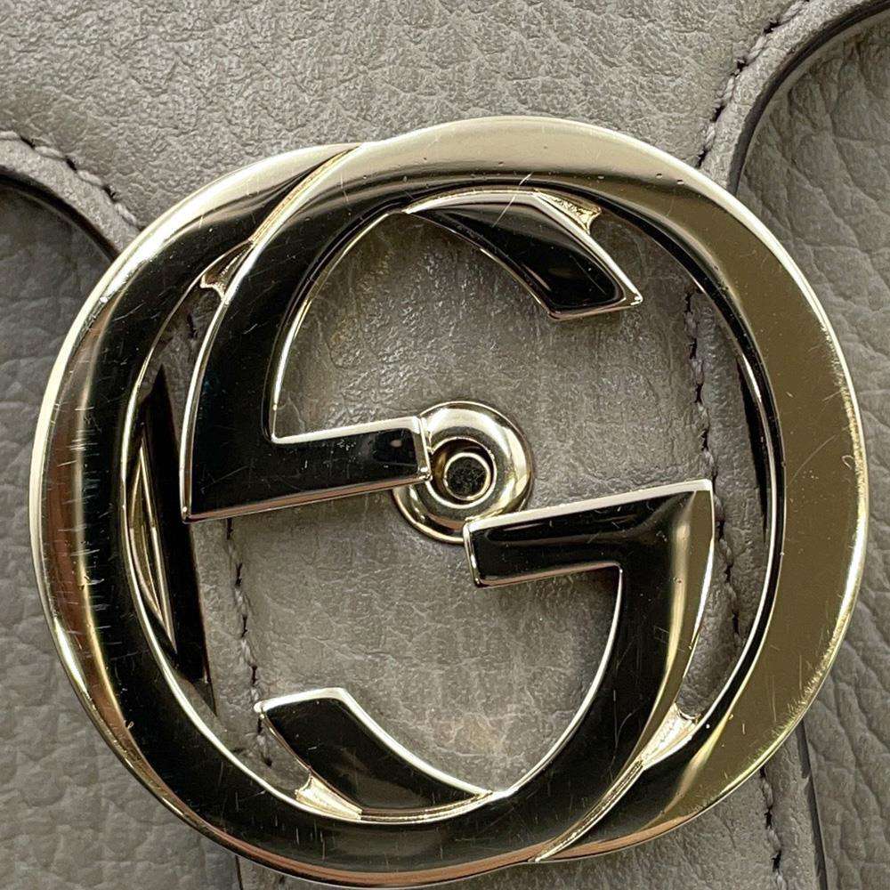 GUCCI Interlocking G ChainShoulder Bag Gray 510304 Leather