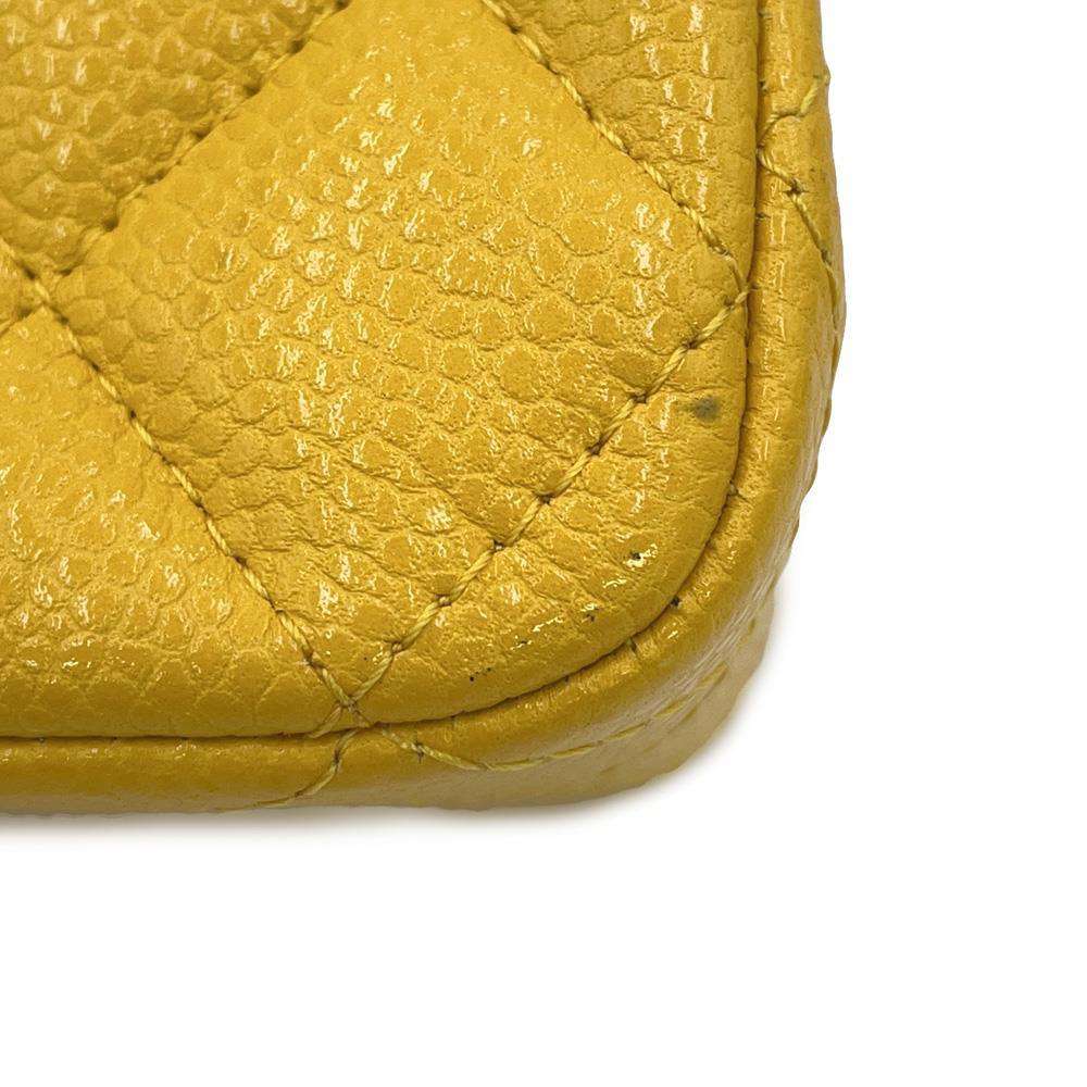 CHANEL Matelasse W Flap W Chain Shoulder Yellow A01112 Caviar Leather Size 25