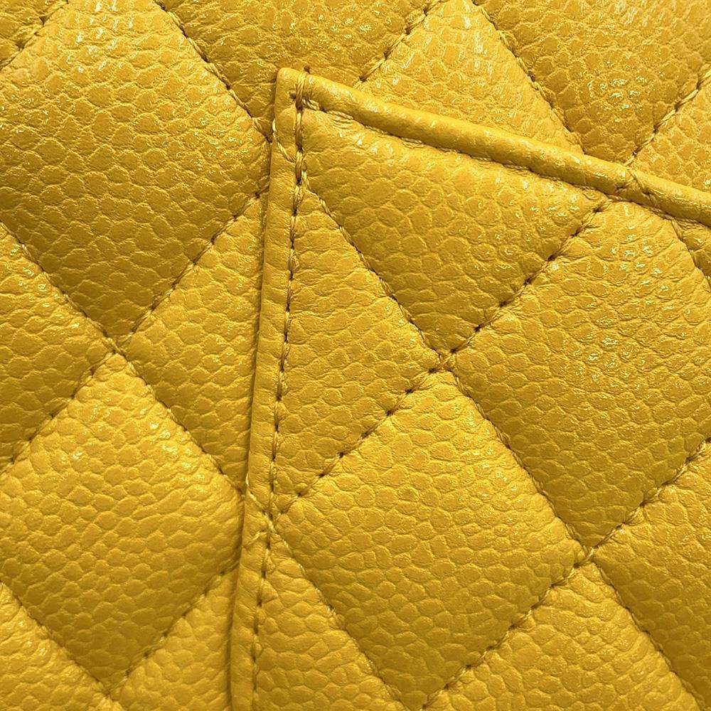 CHANEL Matelasse W Flap W Chain Shoulder Yellow A01112 Caviar Leather Size 25