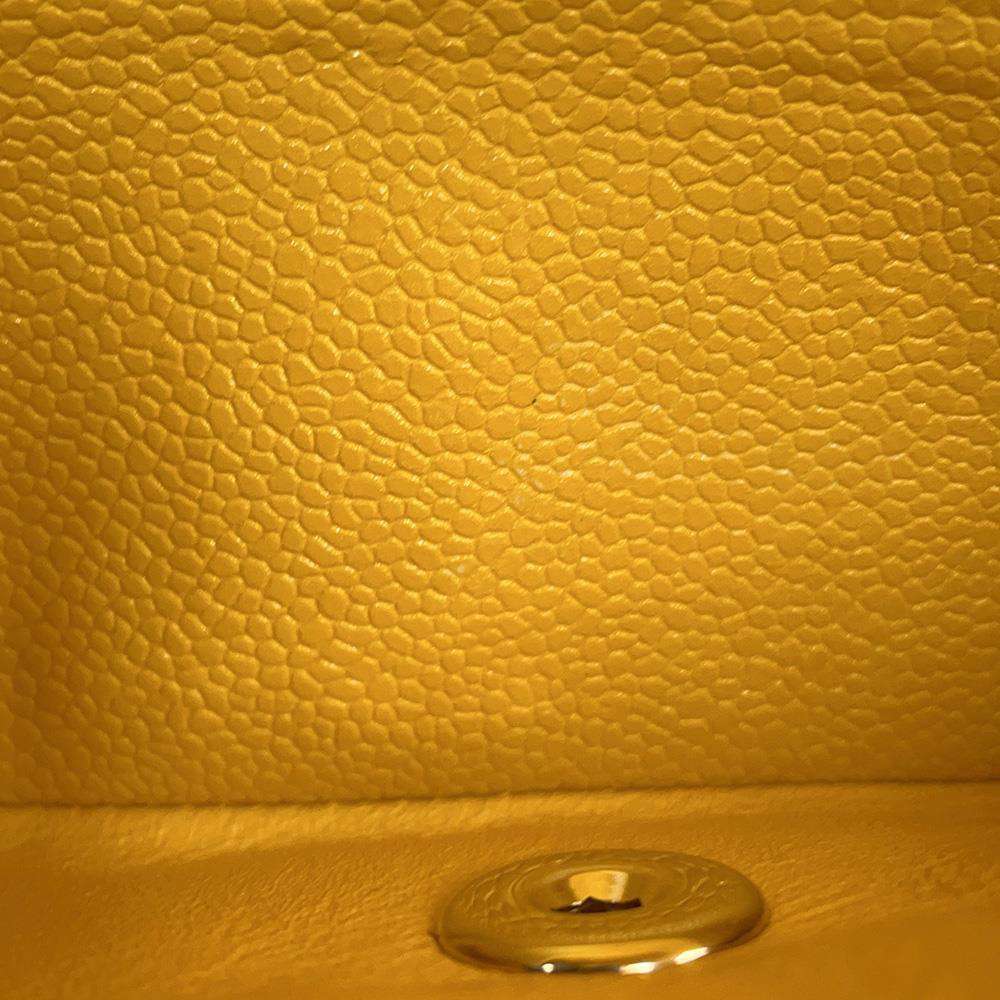 CHANEL Matelasse W Flap W Chain Shoulder Yellow A01112 Caviar Leather Size 25