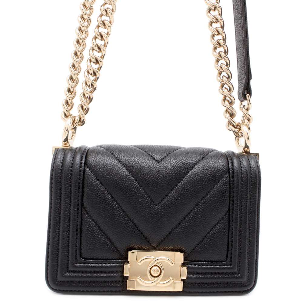 CHANEL Boy Chanel ChainShoulder Bag Black A67364 Caviar Leather Size Mini