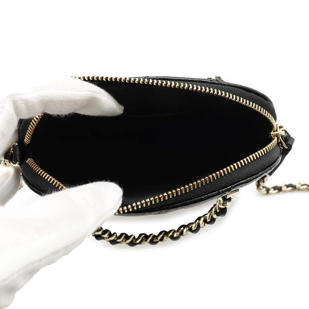 CHANEL Matelasse Chain Clutch Shoulder Bag Black AP3354 Shiny Lambskin Size Small