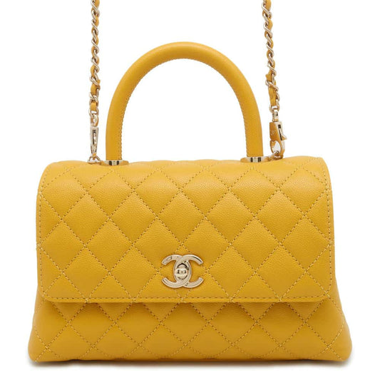 CHANEL Matelasse Coco Handle 2wayChainShoulder Yellow A92990 Caviar Leather Size XS