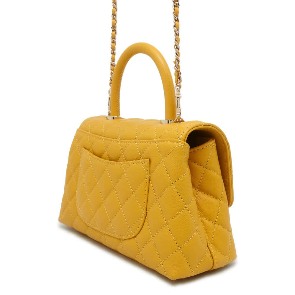 CHANEL Matelasse Coco Handle 2wayChainShoulder Yellow A92990 Caviar Leather Size XS