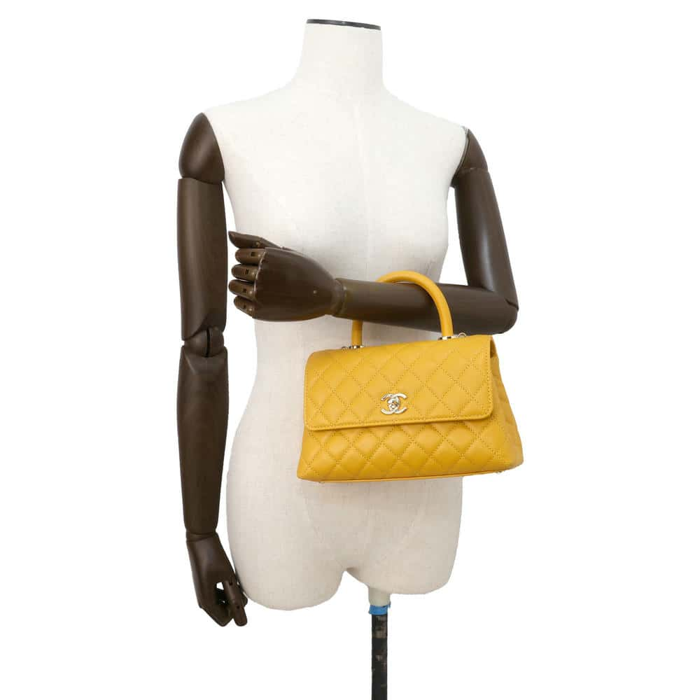 CHANEL Matelasse Coco Handle 2wayChainShoulder Yellow A92990 Caviar Leather Size XS