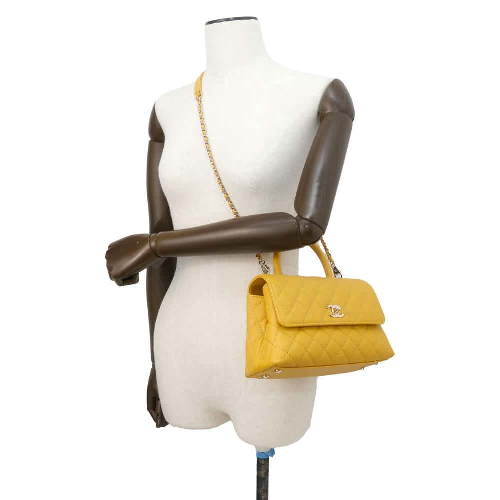 CHANEL Matelasse Coco Handle 2wayChainShoulder Yellow A92990 Caviar Leather Size XS