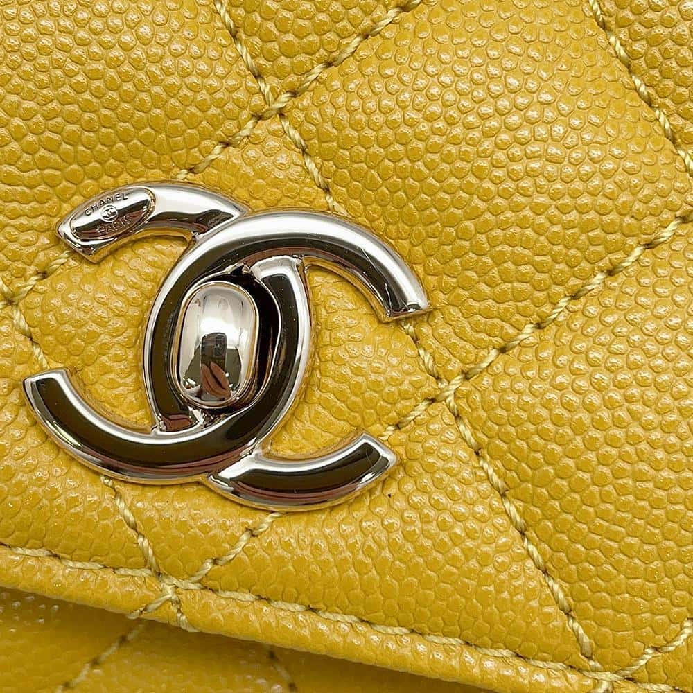 CHANEL Matelasse Coco Handle 2wayChainShoulder Yellow A92990 Caviar Leather Size XS