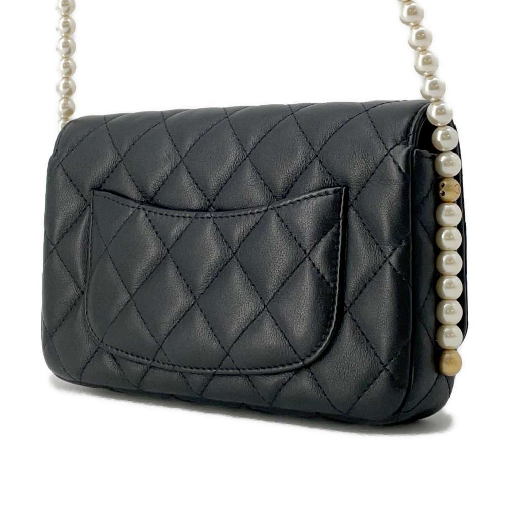 CHANEL Matelasse Classic Pearl Shoulder Bag Black Lambskin