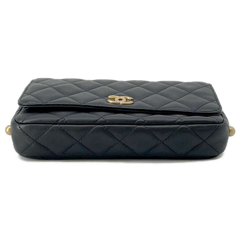 CHANEL Matelasse Classic Pearl Shoulder Bag Black Lambskin