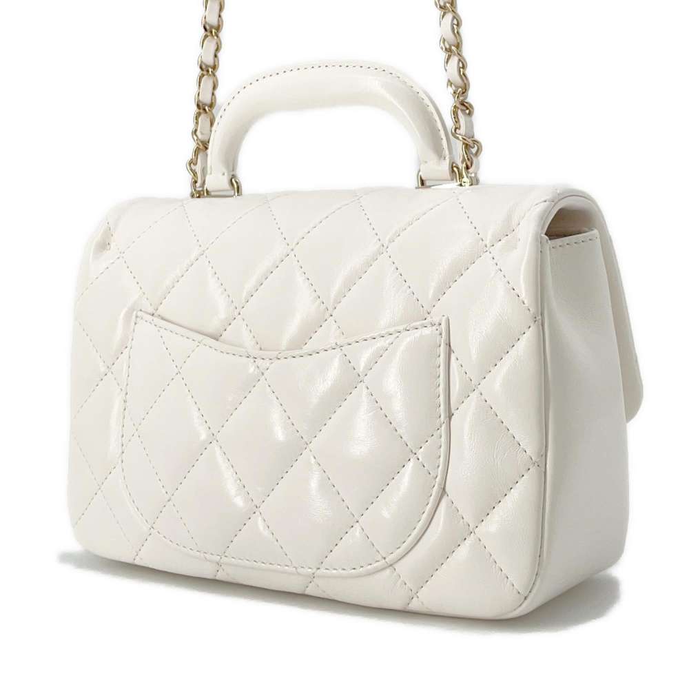 CHANEL Top Handle Flap 2wayShoulder Bag White AS4544 Shiny Calf Leather