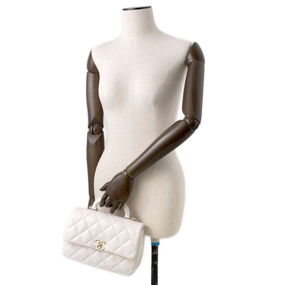 CHANEL Top Handle Flap 2wayShoulder Bag White AS4544 Shiny Calf Leather