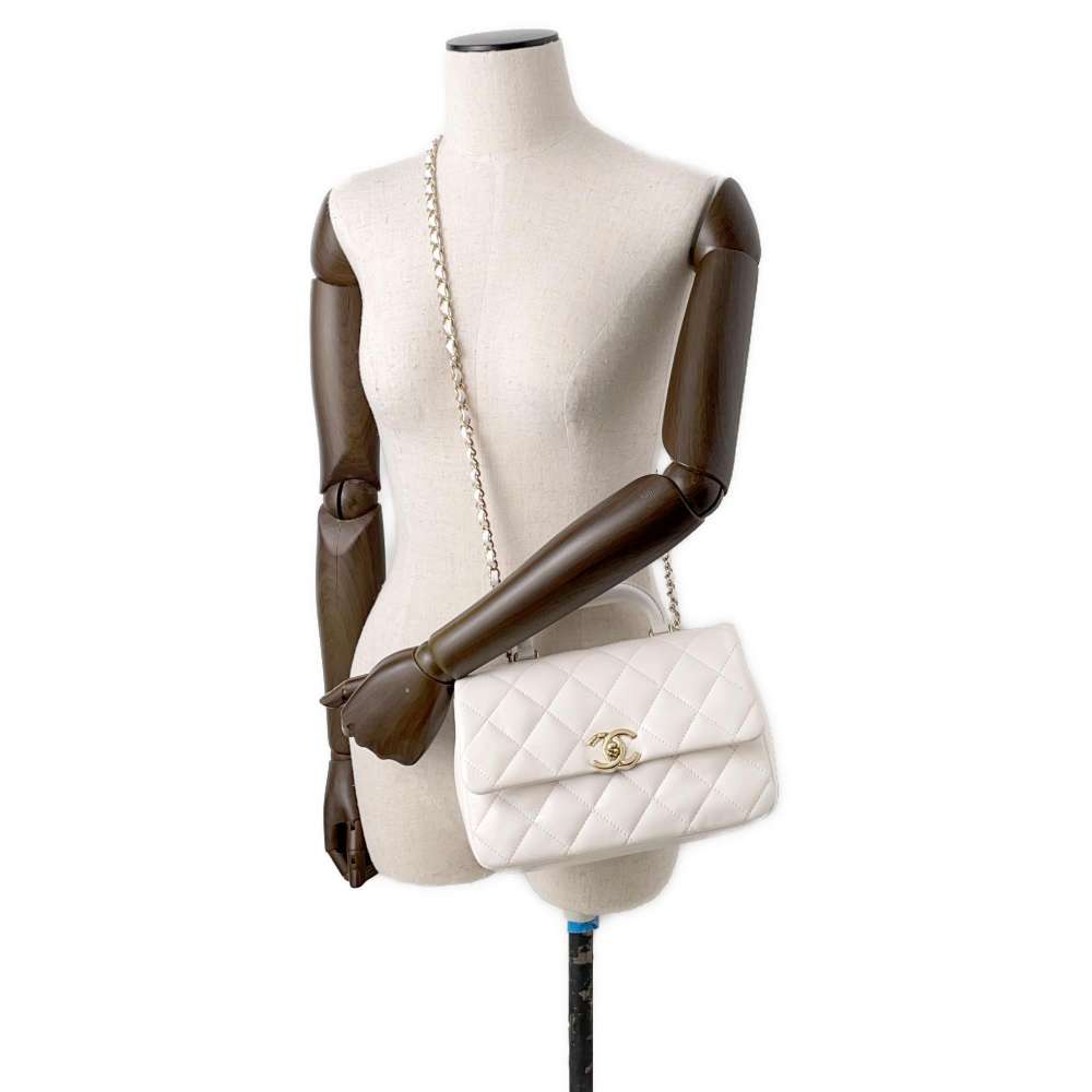 CHANEL Top Handle Flap 2wayShoulder Bag White AS4544 Shiny Calf Leather