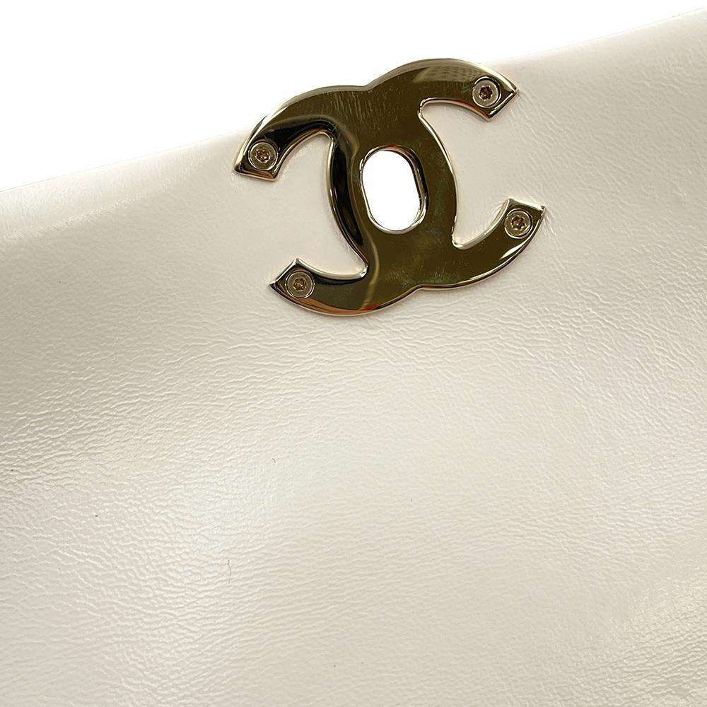 CHANEL Top Handle Flap 2wayShoulder Bag White AS4544 Shiny Calf Leather