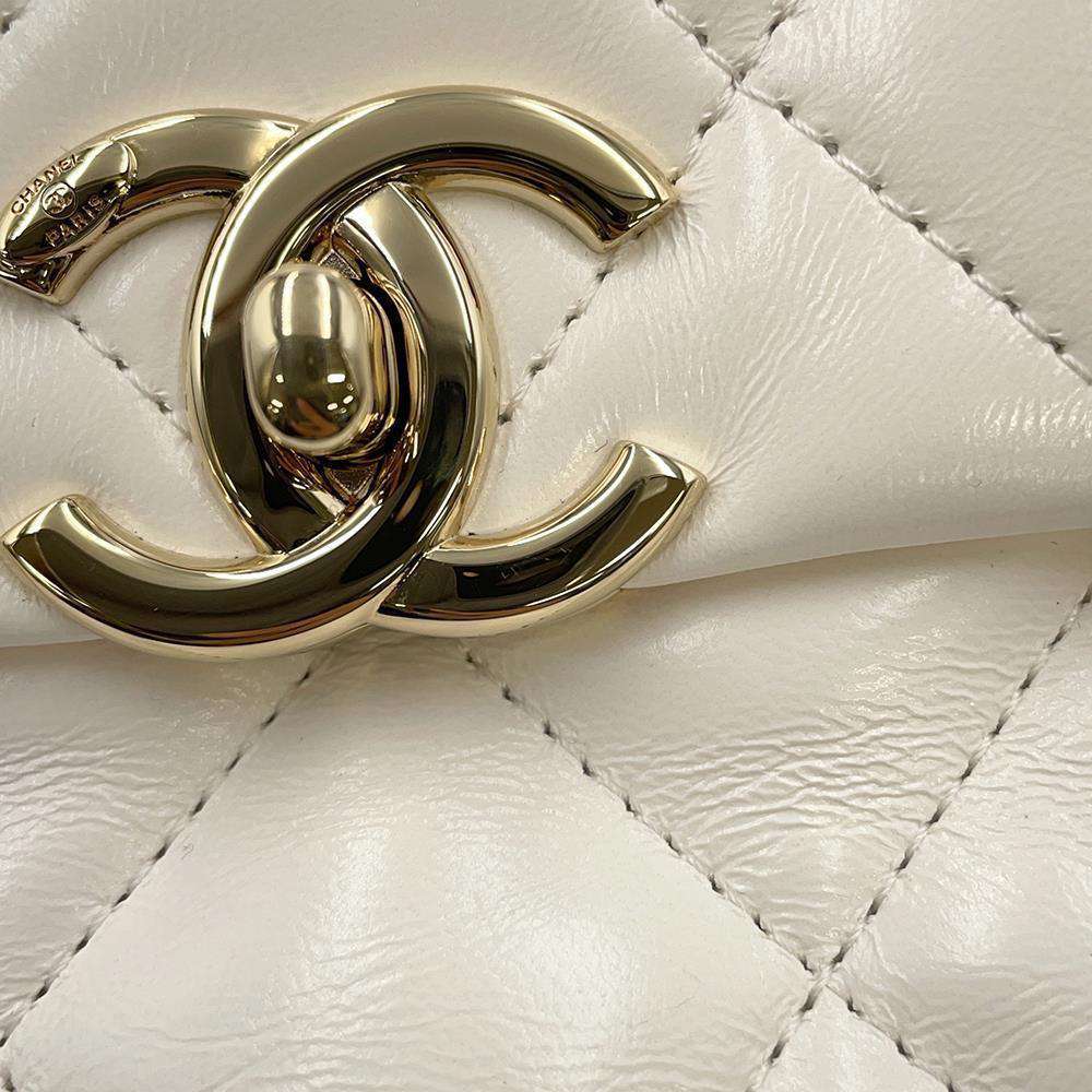 CHANEL Top Handle Flap 2wayShoulder Bag White AS4544 Shiny Calf Leather