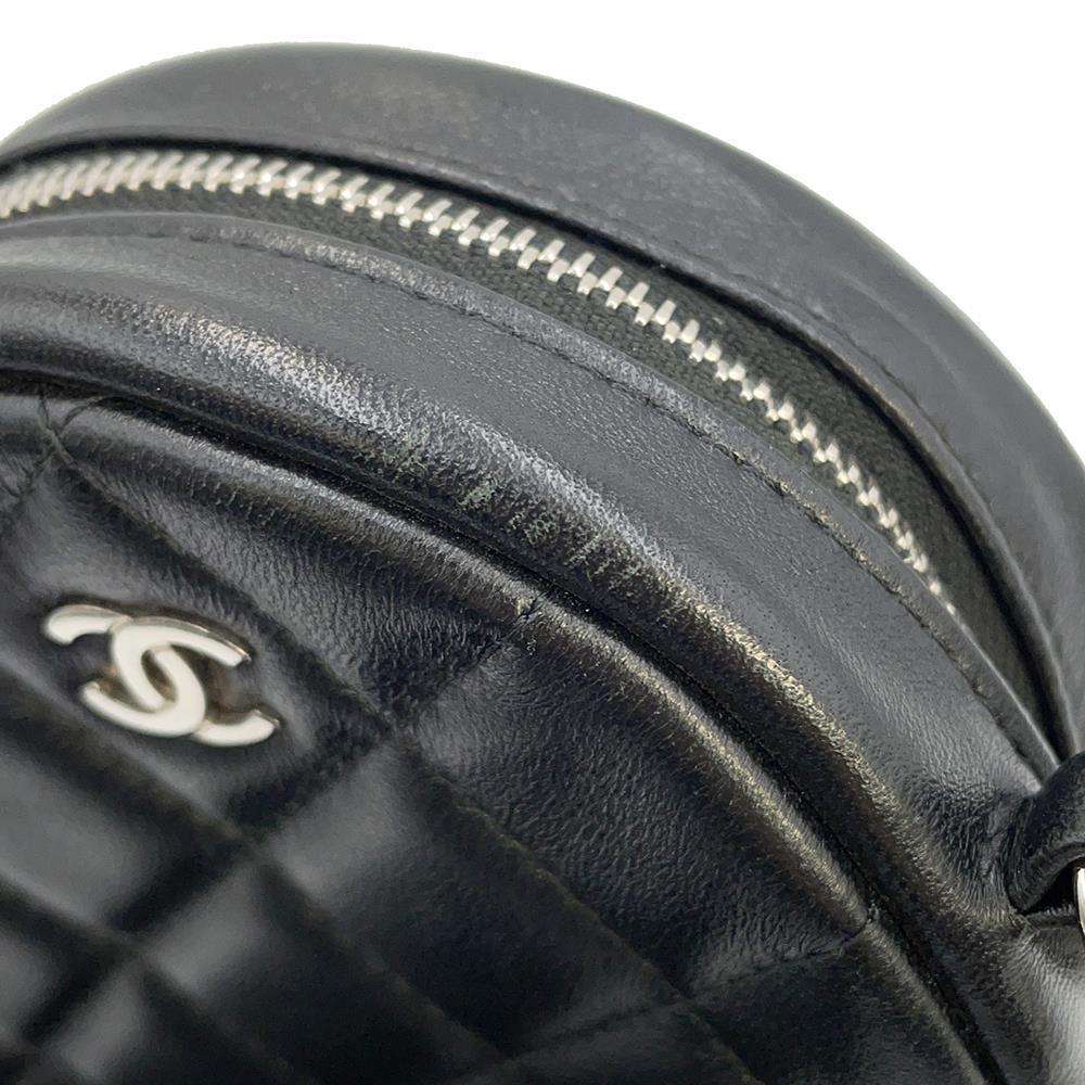 CHANEL Matelasse Round Shoulder Bag Black AP0245 Lambskin Size Mini