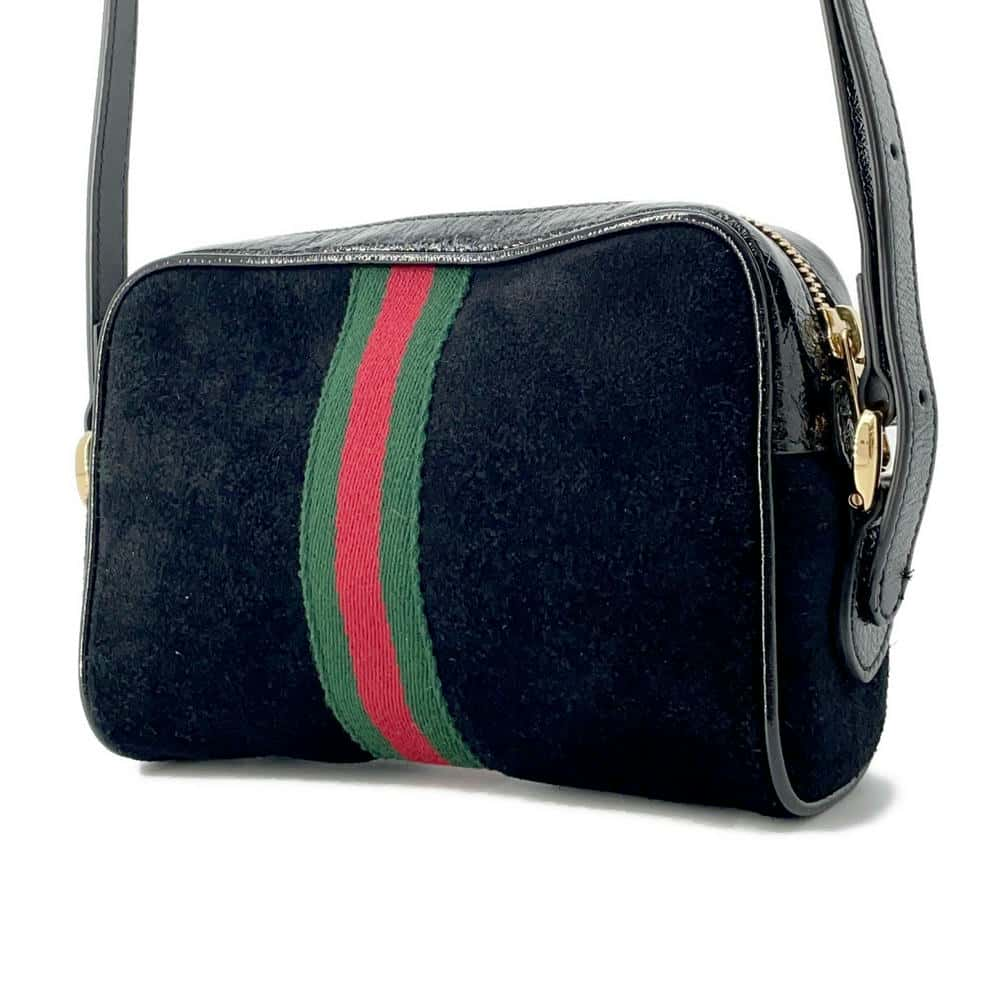 GUCCI GG Marmont Shoulder Bag Black 517350 Suede Patent Leather