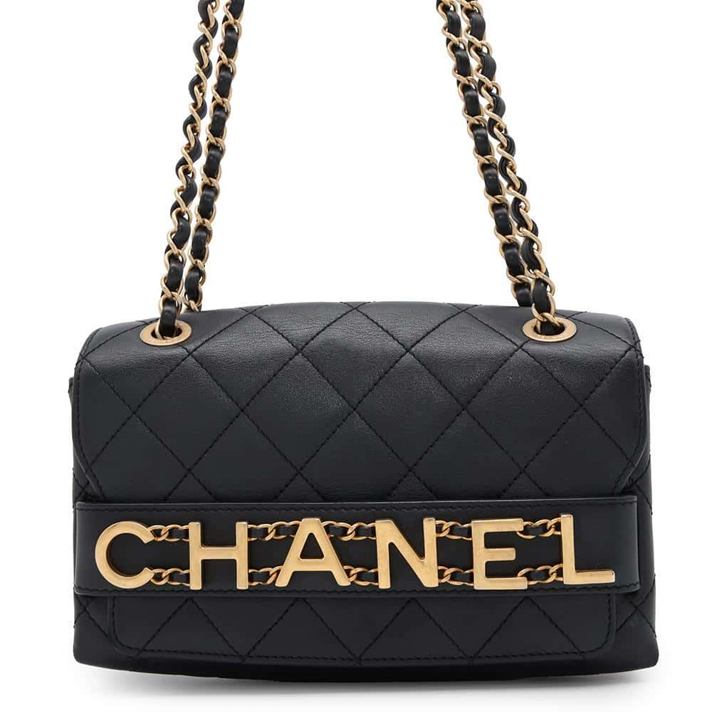 CHANEL Logo ChainShoulder Bag Black AS4190 Lambskin