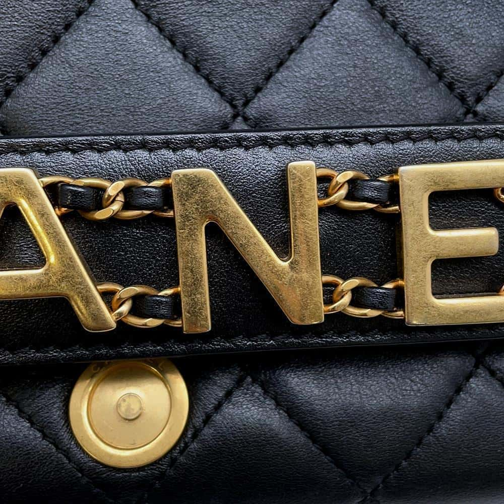 CHANEL Logo ChainShoulder Bag Black AS4190 Lambskin