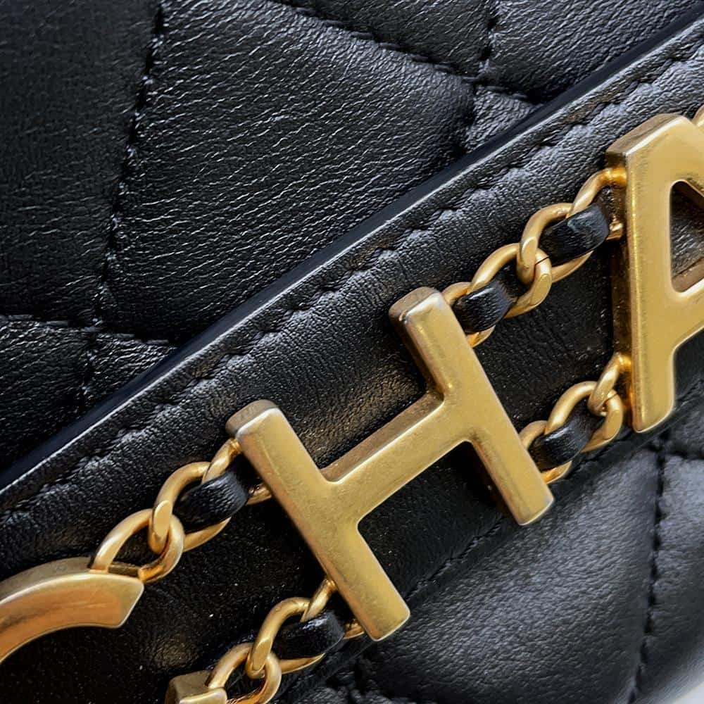 CHANEL Logo ChainShoulder Bag Black AS4190 Lambskin