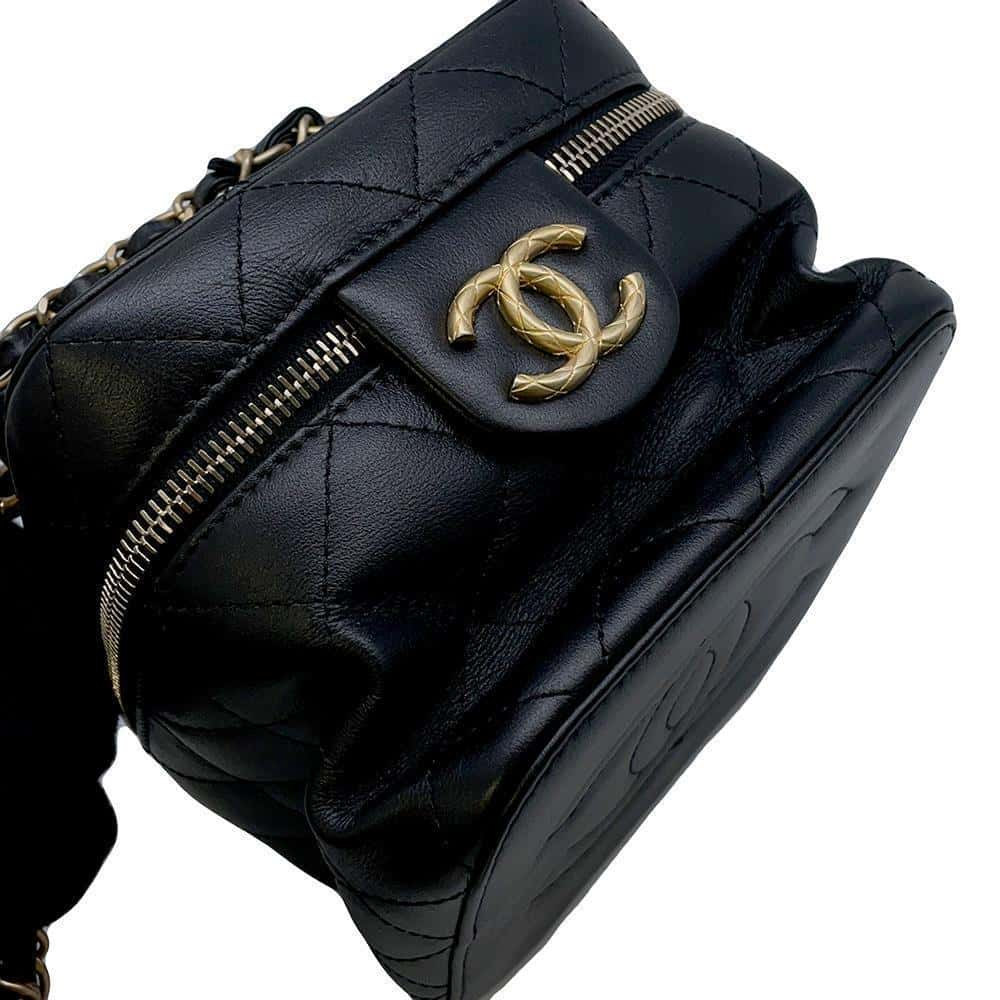 CHANEL Matelasse Vanity ChainShoulder Bag Black AS3228 Calf Leather