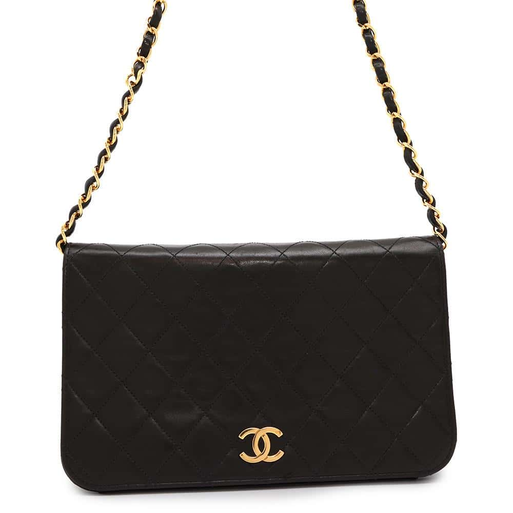 CHANEL Matelasse Push Lock ChainShoulder Bag Black Lambskin