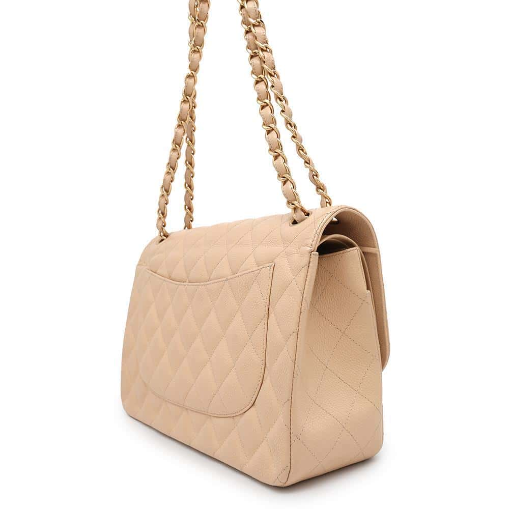 CHANEL Matelasse Double Flap ChainShoulder Bag Beige Caviar Leather